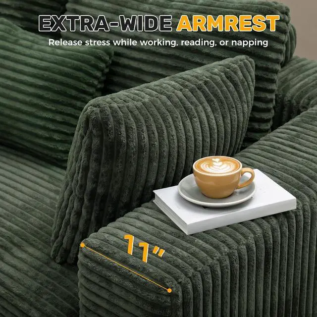 Alt view image 6 of 7 - 120" Oversized Round Sofa Bed, Modular Sectional Cloud Couches for Living Room, Convertible Corduroy Boneless Couch Sleeper Sofa Set, No Assembly Required, Green 1 PCS