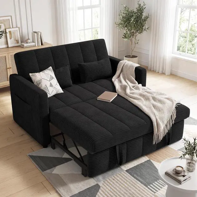 Main image of Convertible Sofa Bed 3-in-1, Pull Out Sleeper Couch with Adjustable Backrest, Loveseat Sofa with Side Storage Pockets,Couch for Apartment, Office, Easy Assembly,Black