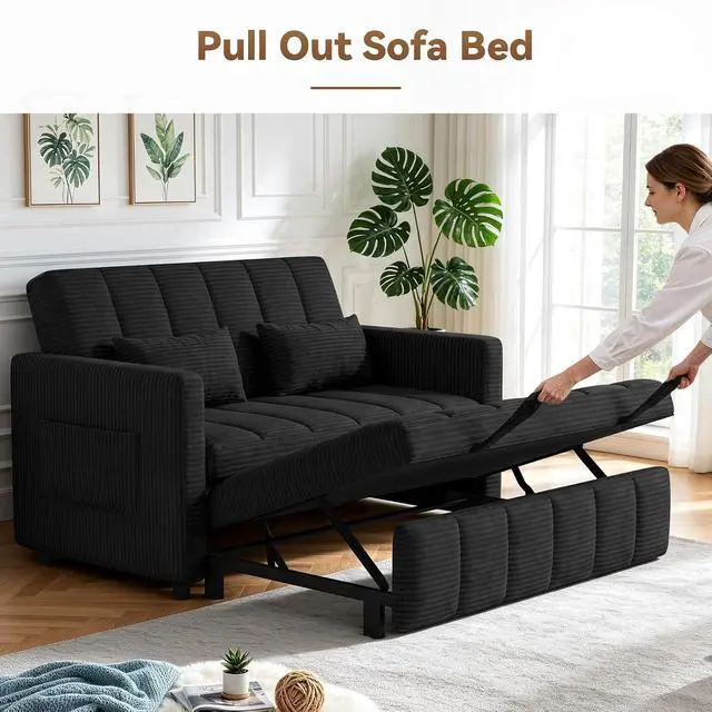 Alt view image 7 of 7 - Convertible Sofa Bed 3-in-1, Pull Out Sleeper Couch with Adjustable Backrest, Loveseat Sofa with Side Storage Pockets,Couch for Apartment, Office, Easy Assembly,Black