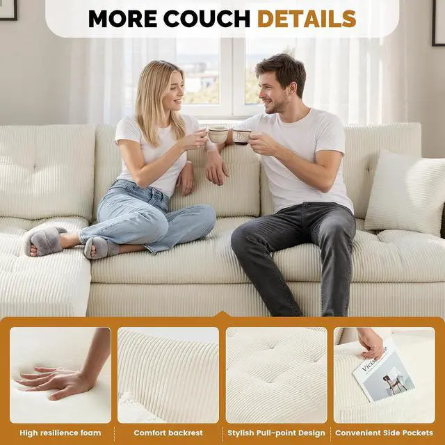 Alt view image 5 of 7 - 80" Boneless Loveseat Sofa, Cloud Couch with Layered Cushion, Small Couch Compressed Foam Sofa for Living Room, Apartment, Office, Beige Corduroy