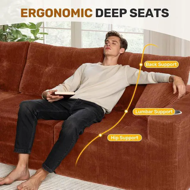 Alt view image 4 of 7 - 31'' Cloud Single Sofa with Ottoman, Modern Modular Sectional Sofa for Living Room, Apartment, No Assembly Needed, Reddish Brown Corduroy
