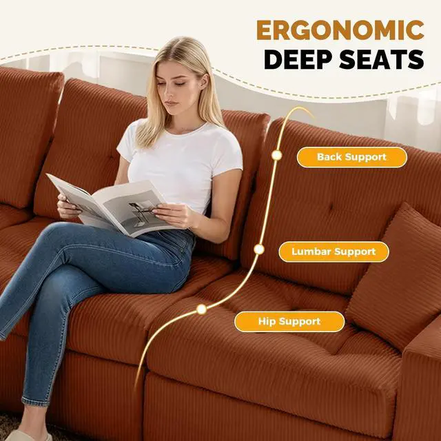 Alt view image 4 of 7 - 80" Boneless Loveseat Sofa, Cloud Couch with Layered Cushion, Small Couch Compressed Foam Sofa for Living Room, Apartment, Office, Reddish Brown Corduroy