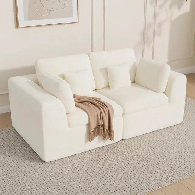 Main image of 85'' Loveseat Sofa, Cloud Boneless Couches for Living Room, 2 Seater Modular Sectional Sofa,Oversized,Beige Chenille