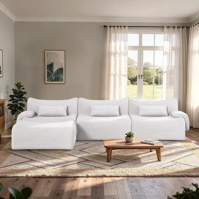 Alt view image 7 of 7 - 126" Cloud Couch Sectional, L Shaped Boneless Couches for Living Room - Oversized Modular Sofa with Deep Seats, Modern Couches with Movable Ottoman,White