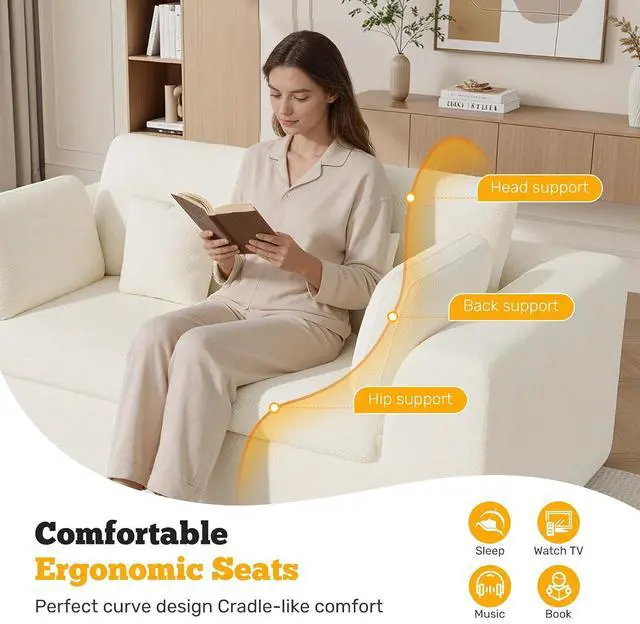Alt view image 5 of 7 - 85'' Loveseat Sofa, Cloud Boneless Couches for Living Room, 2 Seater Modular Sectional Sofa,Oversized,Beige Chenille