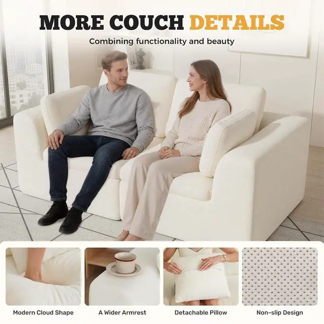 Alt view image 3 of 7 - 85'' Loveseat Sofa, Cloud Boneless Couches for Living Room, 2 Seater Modular Sectional Sofa,Oversized,Beige Chenille