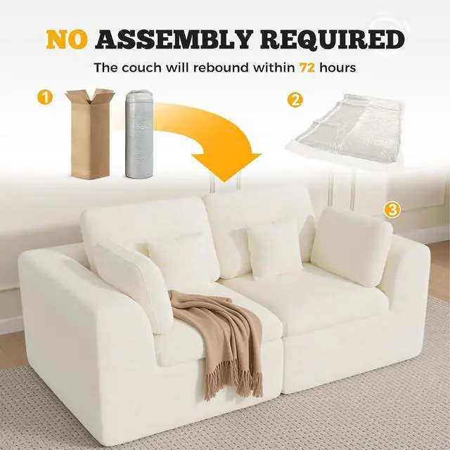 Alt view image 7 of 7 - 85'' Loveseat Sofa, Cloud Boneless Couches for Living Room, 2 Seater Modular Sectional Sofa,Oversized,Beige Chenille