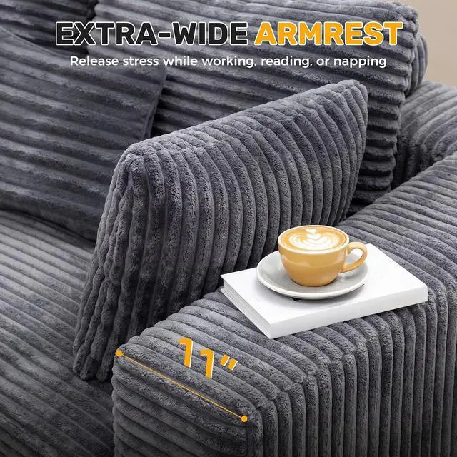 Alt view image 6 of 7 - 120" Oversized Round Sofa Bed, Modular Sectional Cloud Couches for Living Room, Convertible Corduroy Boneless Couch Sleeper Sofa Set, No Assembly Required, Grey 1 PCS