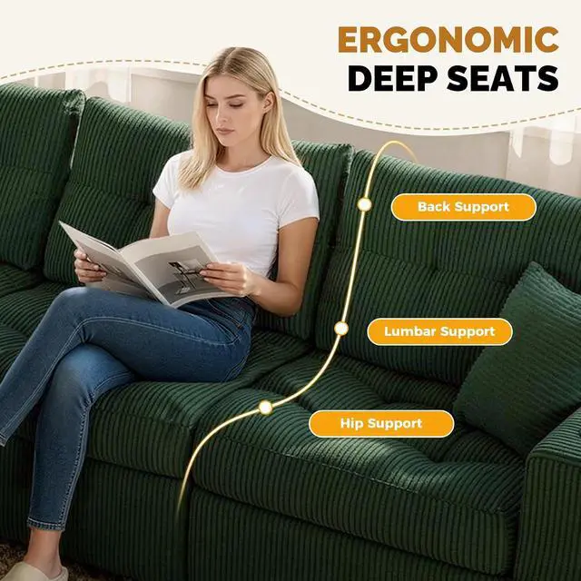 Alt view image 4 of 7 - 80" Boneless Loveseat Sofa, Cloud Couch with Layered Cushion, Small Couch Compressed Foam Sofa for Living Room, Apartment, Office, Green Corduroy