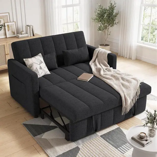 Main image of Convertible Sofa Bed 3-in-1, Pull Out Sleeper Couch with Adjustable Backrest, Loveseat Sofa with Side Storage Pockets,Couch for Apartment, Office, Easy Assembly,Dark Gray