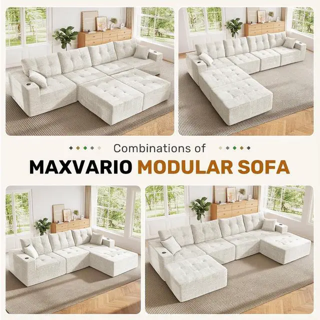Alt view image 4 of 7 - 143" Modular Sectional Sofa for Living Room, Convertible U-Shape Couch with Ottoman, 6 Seater Modular Sectional Sofa,Beige Corduroy