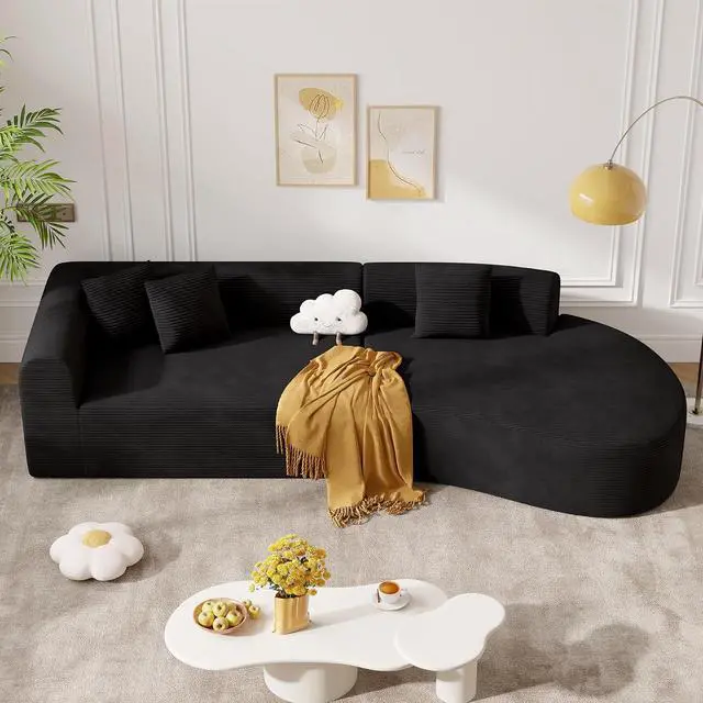 Main image of 126" Modular Sectional Sofa, Modern Cloud Curved Couch with Deep Seat, Upholstered Oversized Couches for Living Room, No Assembly Required, Black Plush Corduroy Fabric,1 PCS