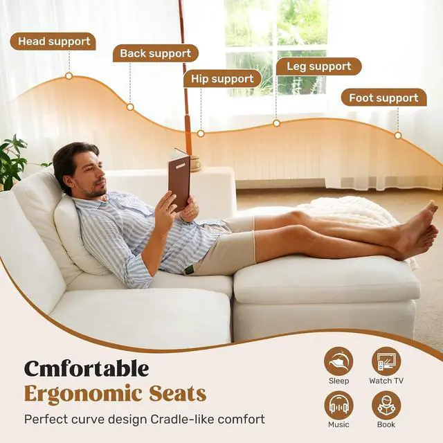 Alt view image 4 of 7 - 115" Cloud Boneless Sectional Couch, Deep Seat L Shaped Modular Couch with Ottoman, Oversized Upholstered Convertible 4 Seater Modular Sofa for Living Room,Black Chenille