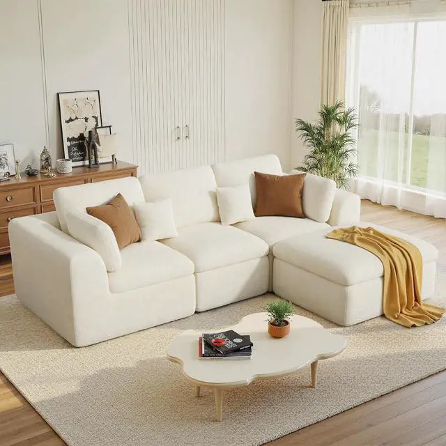 Main image of 115" Cloud Boneless Sectional Couch, Deep Seat L Shaped Modular Couch with Ottoman, Oversized Upholstered Convertible 4 Seater Modular Sofa for Living Room,Black Chenille