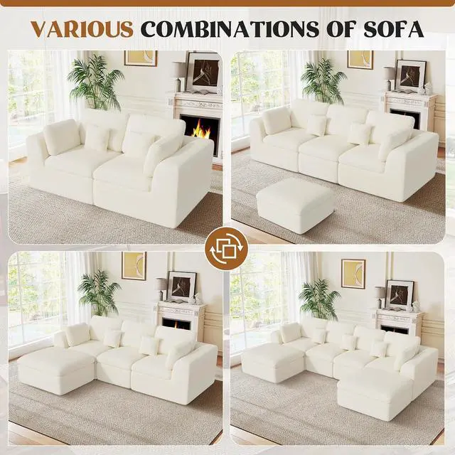 Alt view image 7 of 7 - 115" Cloud Boneless Sectional Couch, Deep Seat L Shaped Modular Couch with Ottoman, Oversized Upholstered Convertible 4 Seater Modular Sofa for Living Room,Black Chenille