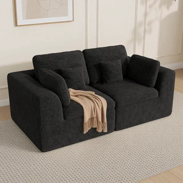 Main image of 85'' Loveseat Sofa, Cloud Boneless Couches for Living Room, 2 Seater Modular Sectional Sofa,Oversized,Black Chenille