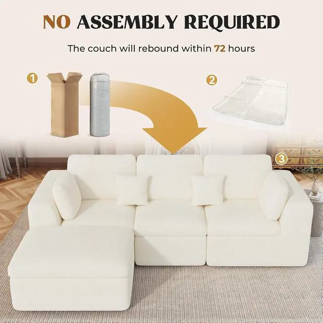 Alt view image 6 of 7 - 115" Cloud Boneless Sectional Couch, Deep Seat L Shaped Modular Couch with Ottoman, Oversized Upholstered Convertible 4 Seater Modular Sofa for Living Room,Black Chenille