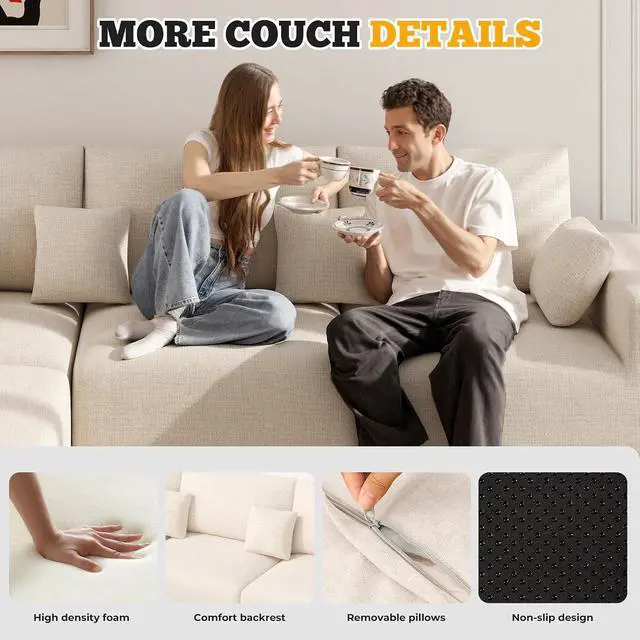 Alt view image 5 of 7 - 81" Cloud Loveseat Sofa in a Box, No Assembly Required Comfy Deep Seat Chenille Boneless Couch, Modern Small Couches for Living Room, Apartment, Beige