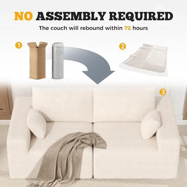 Alt view image 7 of 7 - 81" Cloud Loveseat Sofa in a Box, No Assembly Required Comfy Deep Seat Chenille Boneless Couch, Modern Small Couches for Living Room, Apartment, Beige
