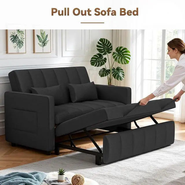 Alt view image 7 of 7 - Convertible Sofa Bed 3-in-1, Pull Out Sleeper Couch with Adjustable Backrest, Loveseat Sofa with Side Storage Pockets,Couch for Apartment, Office, Easy Assembly,Dark Gray