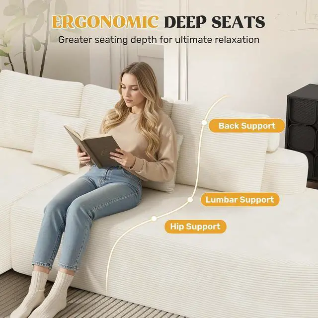 Alt view image 6 of 7 - 112" Modern Curved Cloud Couch, Boneless Couches for Living Room with Deep Seat, Memory Foam Compressed Modular Sectional Sofa, No Assembly Required,Beige 1 PCS