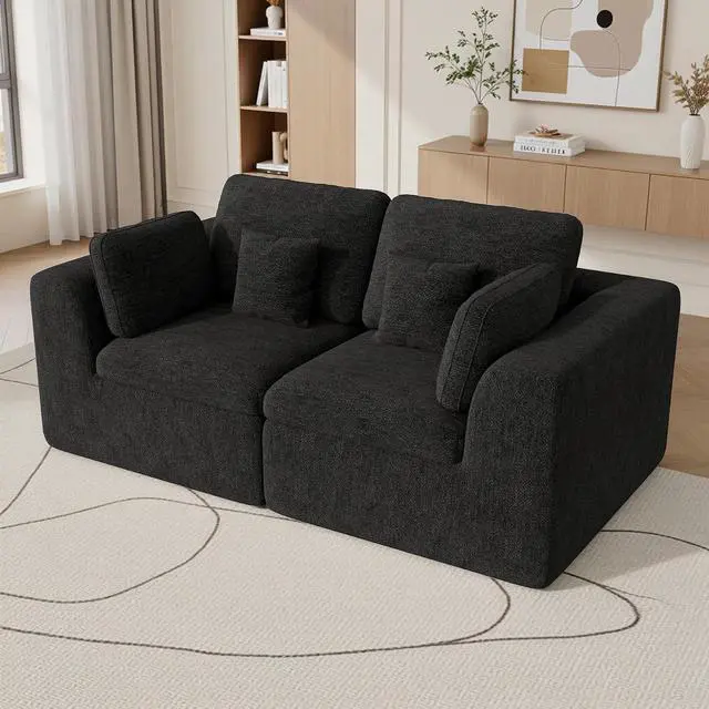Alt view image 7 of 7 - 85'' Loveseat Sofa, Cloud Boneless Couches for Living Room, 2 Seater Modular Sectional Sofa,Oversized,Black Chenille