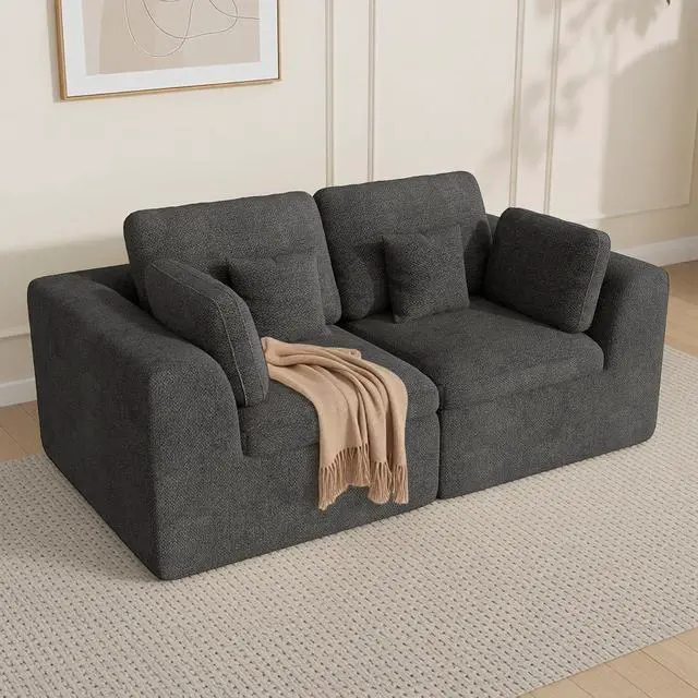 Main image of 85'' Loveseat Sofa, Cloud Boneless Couches for Living Room, 2 Seater Modular Sectional Sofa,Oversized,DarkGary Chenille