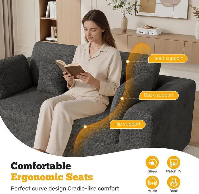 Alt view image 5 of 7 - 85'' Loveseat Sofa, Cloud Boneless Couches for Living Room, 2 Seater Modular Sectional Sofa,Oversized,DarkGary Chenille