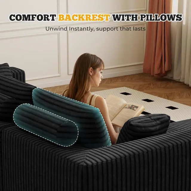 Alt view image 3 of 7 - 81" Cloud Loveseat Sofa in a Box, No Assembly Required Comfy Deep Seat Boneless Couch, Modern Small Couches for Living Room, Bedroom, Apartment, Black 1 PCS