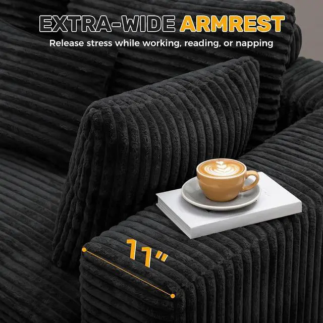 Alt view image 6 of 7 - 120" Oversized Round Sofa Bed, Modular Sectional Cloud Couches for Living Room, Convertible Corduroy Boneless Couch Sleeper Sofa Set, No Assembly Required, Black 1 PCS