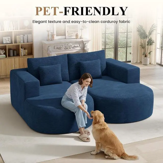 Alt view image 3 of 7 - Modular Sectional Sofa Bed,Convertible Cloud Couches for Living Room,2 Chaise Corduroy Boneless Couch Sleeper Sofa Set,Oversized Chaise Lounge Chair for Bedroom,No Assembly Required,Blue 1PCS