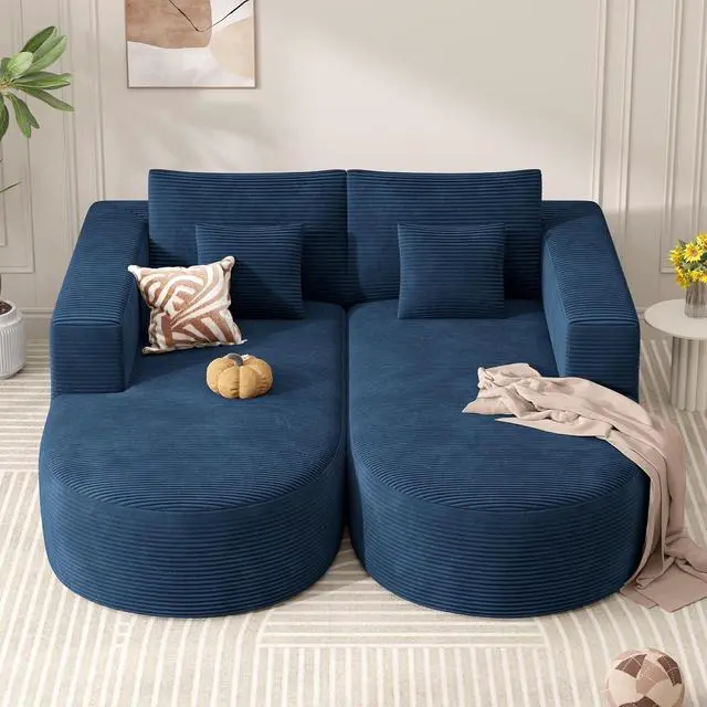 Alt view image 6 of 7 - Modular Sectional Sofa Bed,Convertible Cloud Couches for Living Room,2 Chaise Corduroy Boneless Couch Sleeper Sofa Set,Oversized Chaise Lounge Chair for Bedroom,No Assembly Required,Blue 1PCS