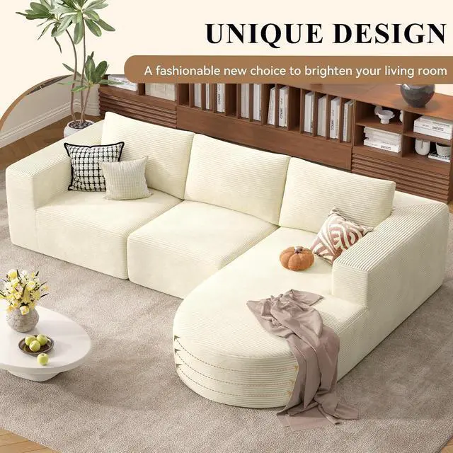 Alt view image 5 of 6 - L-Shaped Boneless Couch,104" Couches for Living Room with Curved Chaise,Modular Sectional Sofa with Deep Seat,Modern Cozy Cloud Compression Sofas,No Assembly Required(Beige) 1PCS