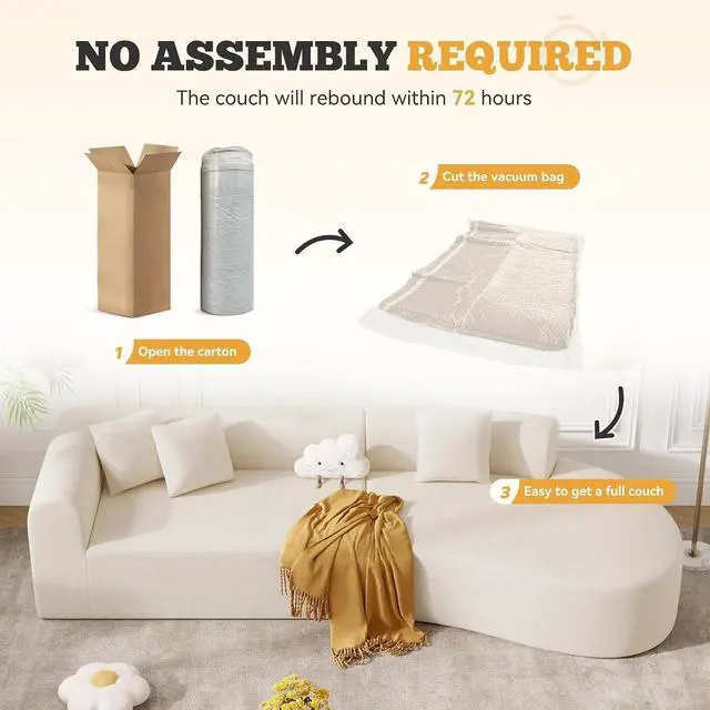 Alt view image 5 of 7 - 126" Modular Sectional Sofa, Modern Cloud Curved Couch with Deep Seat, Upholstered Oversized Couches for Living Room, No Assembly Required, Beige Chenille Fabric, 1PCS
