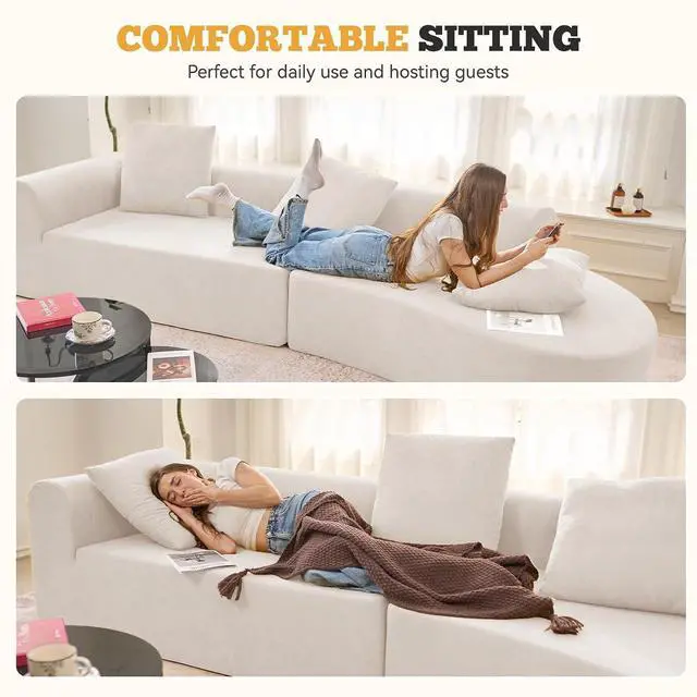 Alt view image 7 of 7 - 126" Modular Sectional Sofa, Modern Cloud Curved Couch with Deep Seat, Upholstered Oversized Couches for Living Room, No Assembly Required, Beige Chenille Fabric, 1PCS