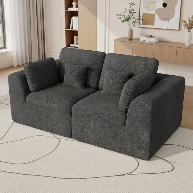Alt view image 7 of 7 - 85'' Loveseat Sofa, Cloud Boneless Couches for Living Room, 2 Seater Modular Sectional Sofa,Oversized,DarkGary Chenille