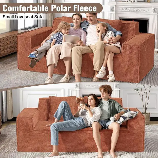 Alt view image 4 of 7 - 77in Modern Small Cloud Loveseat Sofa, No Assembly Required Boneless Love Seat Couches Includes 2 pcs Pillows for Living Room, Bedroom, Apartment-Brown