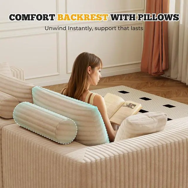 Alt view image 3 of 7 - 81" Cloud Loveseat Sofa in a Box, No Assembly Required Comfy Deep Seat Boneless Couch, Modern Small Couches for Living Room, Bedroom, Apartment, Khaki 1 PCS