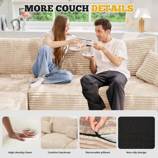 Alt view image 5 of 7 - 81" Cloud Loveseat Sofa in a Box, No Assembly Required Comfy Deep Seat Boneless Couch, Modern Small Couches for Living Room, Bedroom, Apartment, Khaki 1 PCS