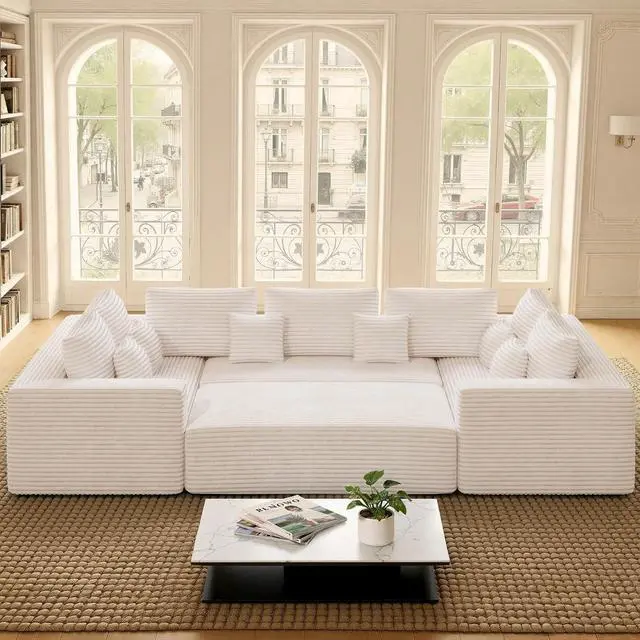 Main image of 136'' Large Sectional Cloud Couches with Chaise, U Shaped Boneless Sofa Bed with Ottoman, No Assembly Required Deep Seat Modular Lounge for Living Room 4PCS Set, Bedroom(Beige)