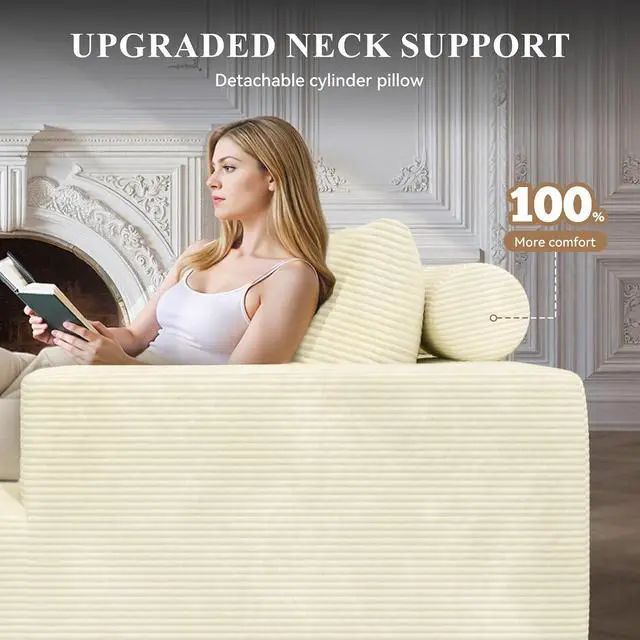 Alt view image 4 of 7 - Boneless Couches for Living Room with Chaise,104" Modular Sectional Sofa with Convertible Ottoman,Cozy Cloud Couch with U-Shaped,Sponge Compression Sofas in a Box,No Assembly Required(Beige) 1pcs