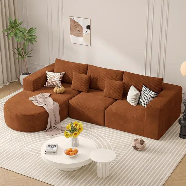 Main image of L-Shaped Boneless Couch,104" Couches for Living Room with Curved Chaise,Modular Sectional Sofa with Deep Seat,Modern Cozy Cloud Compression Sofas,No Assembly Required(Brown) 1PCS