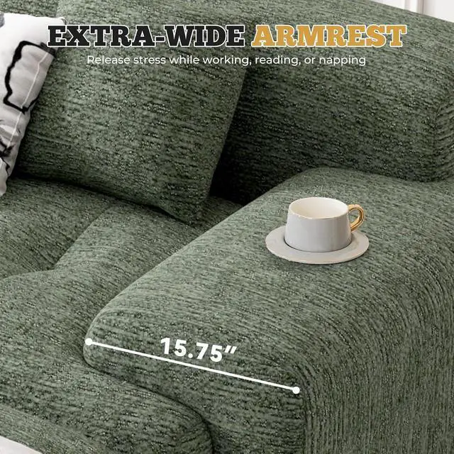 Alt view image 4 of 7 - Living Room Furniture Sets, L-Shaped Boneless Cloud Couch with 2 PCS Swivel Accent Chairs & Coffee Table, Modern Modular Sectional Sofa Set, Green