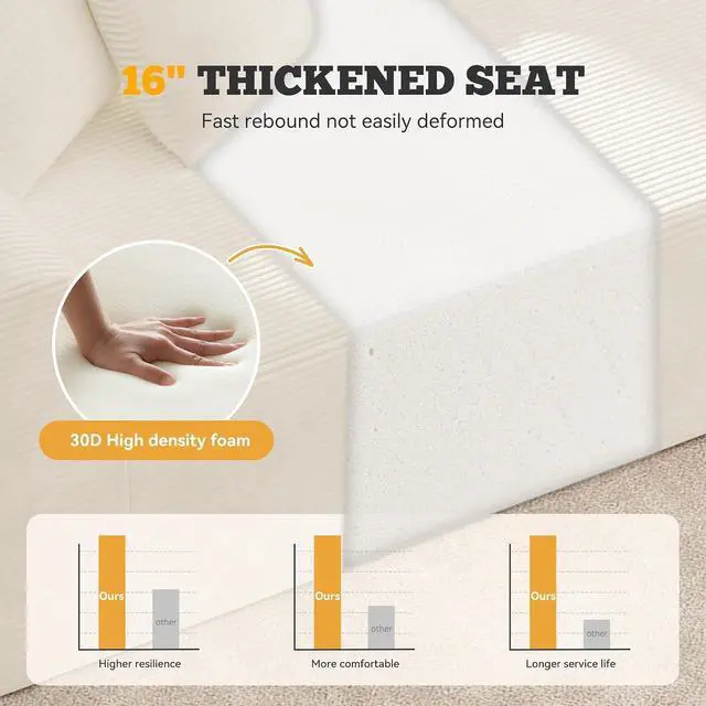 Alt view image 3 of 7 - 126" Modular Sectional Sofa, Modern Cloud Curved Couch with Deep Seat, Upholstered Oversized Couches for Living Room, No Assembly Required, Beige Corduroy Fabric, 1 PCS