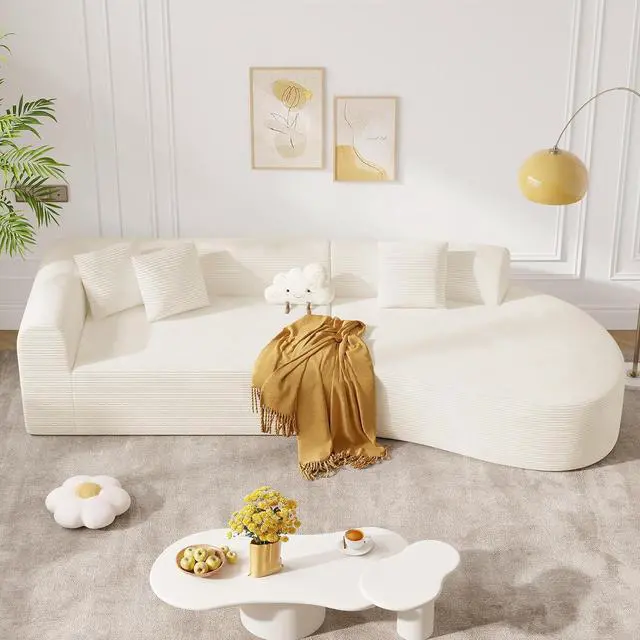 Main image of 126" Modular Sectional Sofa, Modern Cloud Curved Couch with Deep Seat, Upholstered Oversized Couches for Living Room, No Assembly Required, Beige Corduroy Fabric, 1 PCS