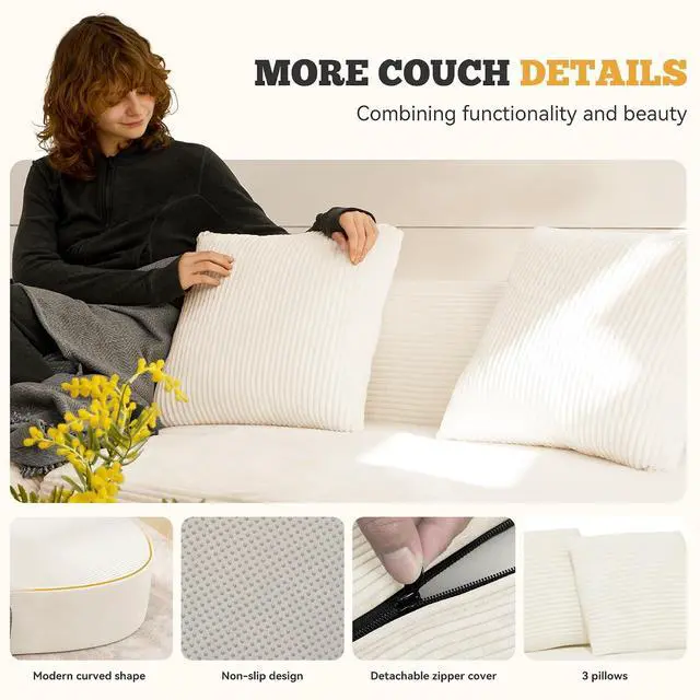 Alt view image 6 of 7 - 126" Modular Sectional Sofa, Modern Cloud Curved Couch with Deep Seat, Upholstered Oversized Couches for Living Room, No Assembly Required, Beige Corduroy Fabric, 1 PCS