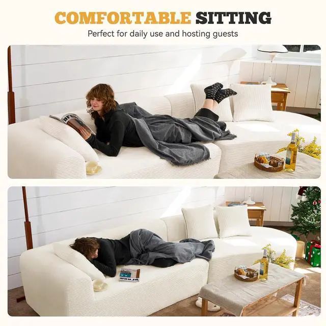Alt view image 7 of 7 - 126" Modular Sectional Sofa, Modern Cloud Curved Couch with Deep Seat, Upholstered Oversized Couches for Living Room, No Assembly Required, Beige Corduroy Fabric, 1 PCS