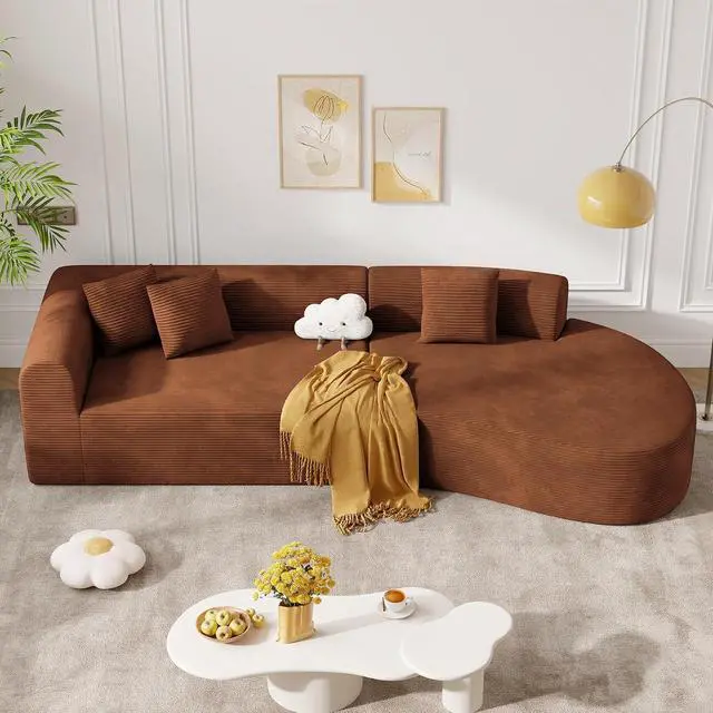 Main image of 126" Curved Modular Sectional Sofa, Modern Boneless Couches for Living Room,No Assembly Required Cloud Couch,Brown Corduroy Fabric,1 PCS