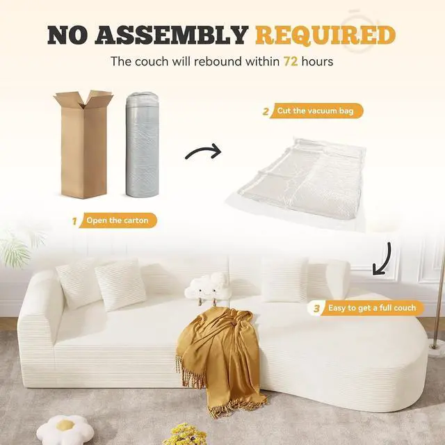 Alt view image 5 of 7 - 126" Modular Sectional Sofa, Modern Cloud Curved Couch with Deep Seat, Upholstered Oversized Couches for Living Room, No Assembly Required, Beige Corduroy Fabric, 1 PCS