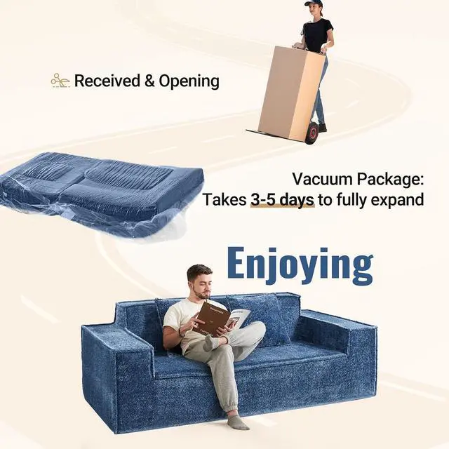 Alt view image 5 of 7 - 77'' Modern Cloud Loveseat Sofa in Chenille, Deep Seat Boneless Couches Includes 2 pcs Pillows for Living Room, Bedroom, Apartment(Blue)